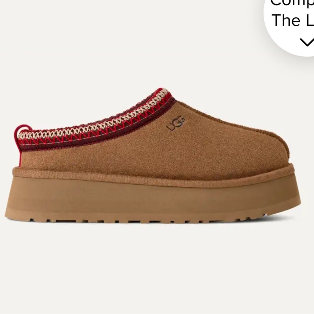 UGG Tazz II PLATFORM Tan Slippers with Red Trim